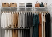Thumbnail 30 of 58 - A closet with clothes and shoes.