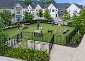 Thumbnail 38 of 39 - A black fenced dog park with a few dogs playing.