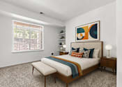 Thumbnail 8 of 87 - A bedroom with a bed, nightstands, and a painting on the wall.