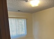 Thumbnail 9 of 13 - A room with a carpeted floor and a window with blinds.