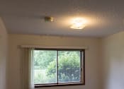 Thumbnail 8 of 12 - A room with a window and a ceiling light.