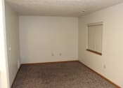 Thumbnail 8 of 13 - A room with a carpeted floor and a window with blinds.
