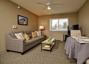 Thumbnail 9 of 14 - this is a photo of the living room of a 560 square foot, 1 bedroom apartment at