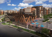 Thumbnail 4 of 22 - a rendering of a building with a bridge over a city street