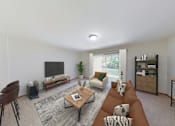 Thumbnail 26 of 42 - a living room with a brown couch and a television