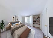 Thumbnail 7 of 37 - A bedroom with a large bed and a television.