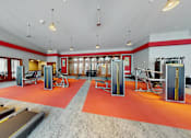 Thumbnail 49 of 64 - A gym with treadmills, weights and exercise equipment.