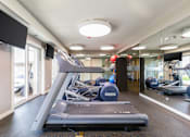 Thumbnail 85 of 124 - A treadmill is in the middle of a room with mirrors on the wall.