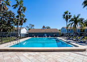 Thumbnail 22 of 35 - A swimming pool surrounded by palm trees and a fence.