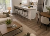 Thumbnail 51 of 53 - A modern kitchen with a dining table and chairs.