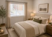 Thumbnail 52 of 53 - A bedroom with a large bed and a small tree.