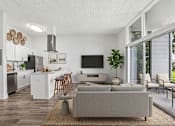 Thumbnail 1 of 58 - Open concept living area with modern kitchen at The Residences at Soho Apartments, Tampa, 33607