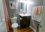 Thumbnail 41 of 48 - a bathroom with a toilet and a sink and a mirror