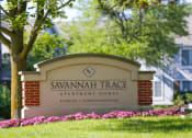 Thumbnail 25 of 36 - a sign for savannah trace apartment homes in front of a tree