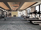 Thumbnail 13 of 15 - A gym with a variety of equipment including treadmills, weights, and exercise machines.