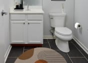 Thumbnail 10 of 13 - a bathroom with a toilet and a sink and a mirror