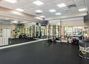 Thumbnail 74 of 80 - A gym with a variety of equipment including a squat rack, a bench, and a weightlifting platform.