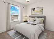 Thumbnail 52 of 57 - A bedroom with a large bed and a painting on the wall.