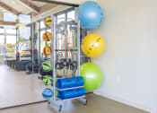 Thumbnail 20 of 43 - a gym with a bunch of exercise equipment and balloons