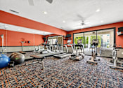Thumbnail 30 of 35 - A gym with a variety of equipment including treadmills, weights, and exercise machines.