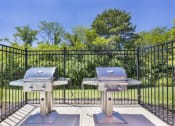 Thumbnail 10 of 37 - two bbqs in front of a fence with trees at Aventura at Towne Centre, Ellisville, Missouri