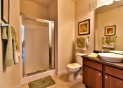 Thumbnail 11 of 31 - a bathroom with a shower and a sink and a toilet  at Aventura at Richmond, Missouri