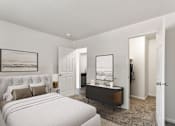Thumbnail 6 of 22 - A bedroom with a large bed and a painting on the wall.