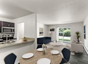 Thumbnail 3 of 22 - A modern dining room with a table set for six.