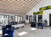 Thumbnail 3 of 60 - Living room with black couch at Maxwell Townhomes, San Antonio