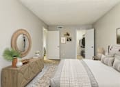 Thumbnail 17 of 26 - Bedroom with a large bed and a mirror at The Hamptons, Dallas, TX 75287