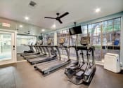 Thumbnail 19 of 47 - a gym with cardio machines and a tv