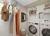 Thumbnail 25 of 54 - a washer and dryer in a laundry room at The Frederick, San Antonio Texas