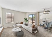 Thumbnail 37 of 47 - a living room with a white couch and a tv on the wall at The Hudson, North Richland Hills, TX, 76180