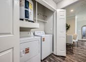 Thumbnail 9 of 26 - A small laundry room with a washer and dryer.
