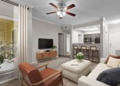 Thumbnail 39 of 55 - a living room with a ceiling fan