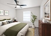 Thumbnail 16 of 79 - a bedroom with a large bed and a ceiling fan  at Sunset Heights, Texas
