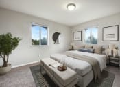 Thumbnail 6 of 8 - an empty bedroom with a bed and two windows