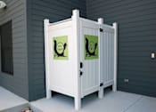 Thumbnail 7 of 13 - A white gate with two signs on it that say pet waste.