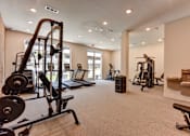 Thumbnail 15 of 46 - A spacious gym with a variety of equipment including a treadmill, weight bench, and exercise machines.