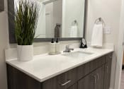Thumbnail 11 of 44 - A luxury bathroom with large mirror and quartz counters at Bridge at Windsor Park