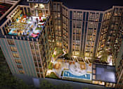 Thumbnail 8 of 47 - a rendering of a hotel at night with a pool and a courtyard at Ann Arbor City Club, Ann Arbor, MI 48104