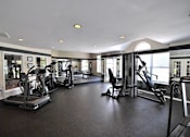 Thumbnail 9 of 12 - the gym has plenty of equipment and a view of the city at Village Club on Franklin, Southfield, MI 48034