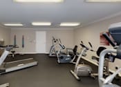 Thumbnail 66 of 109 - A gym with treadmills, exercise bikes, and other equipment.