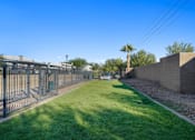 Thumbnail 32 of 36 - A long grassy area with a fence on the left and a wall on the right.
