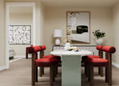 Thumbnail 37 of 117 - A dining room with a table and chairs at Skyview Sunset Apartments, California, 90046