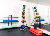 Thumbnail 37 of 75 - a workout room with weights and other exercise equipment