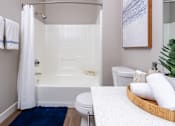 Thumbnail 59 of 98 - a bathroom with a tub and a toilet and a sink