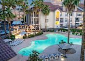 Thumbnail 48 of 57 - A pool surrounded by palm trees and lounge chairs.