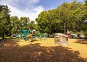 Thumbnail 73 of 86 - a playground with a slide and trees in a park at Avenue Two Apartments, Redwood City  , CA