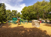Thumbnail 70 of 86 - a playground with a slide and trees in a park at Avenue Two Apartments, California